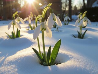 A snowdrop breaking through the snow foretells the end of winter and the coming of spring
