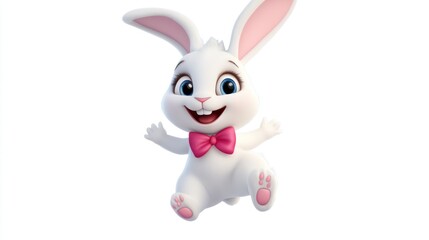 Obraz premium Happy Easter bunny hopping, white background, spring