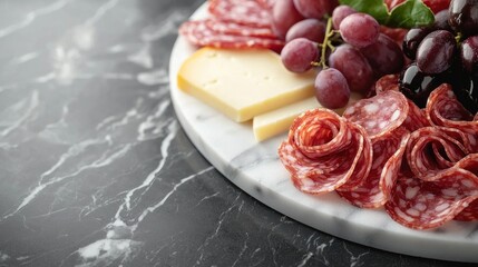 Delicious Charcuterie Board with Meats, Cheese, and Grapes