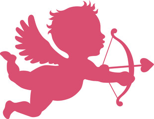 Obraz premium Cupid with Bow and Arrow in Pink Silhouette