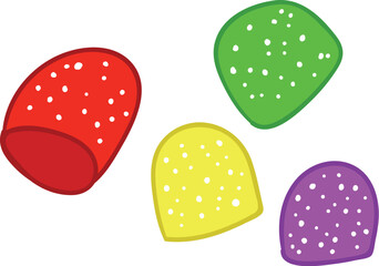 Colorful Jelly Beans in Red, Green, Yellow, and Purple

