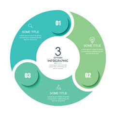 Business infographics. Chart with 3 steps, labels, options, circles. Vector infographic elements, circle chart infographic template