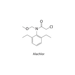 Alachlor skeletal structure.Amino Acid Derivative compound schematic illustration. Simple diagram, chemical structure.
