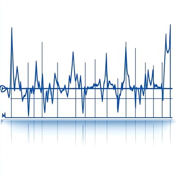 Abstract blue line graph depicting fluctuating data over time with a reflection.