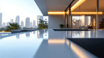 epoxy resin countertop with reinforced edges, showcasing its robustness and practical design. The bright modern tone and empty caption space emphasize strength and durability