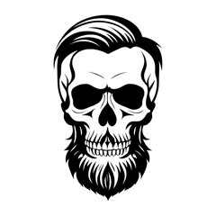 A vector silhouette of a skull with a stylish beard and haircut. Perfect for tattoos, logos, apparel, and digital art. Ideal for barbershops, gothic themes, and edgy designs.