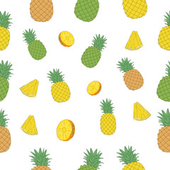 seamless pattern of pineapple. Set of pineapple. Seamless pineapple pattern vector. Ananas seamless pattern. Pineapple exotic tropical fruit as name Ananas comosus.  Whole pineapple with leaves.