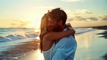 Loving couple embracing having fun at the beach	
