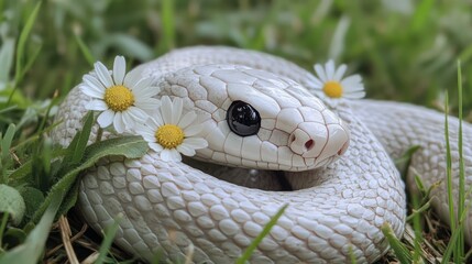 Albino snake daisies spring grass nature wildlife