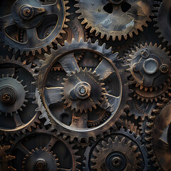 Intricate Interconnection of Gears and Cogs Representing Efficiency in Complex Mechanical Processes