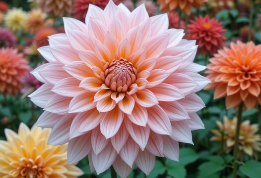 A single pale pink dahlia blossom among others