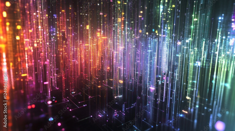 Poster abstract data stream visualization with glowing lines and colorful lights