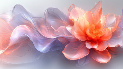 A surreal holographic flower with iridescent tones, symbolizing transformation and growth. Abstract bloom with vibrant hues against a blurred backdrop, offering a blank space for creativity or message