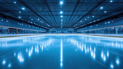 Fototapeta premium Serene Ice Rink Interior with Reflective Surface and Bright Lighting