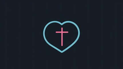Obraz premium Simple line art design of a heart containing a cross, symbolizing faith and love.
