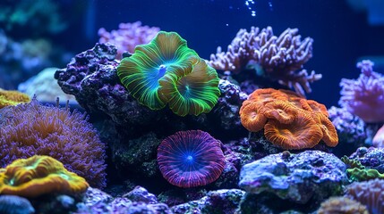 Obraz premium Colorful coral reefs flourishing with vibrant marine life in a serene underwater environment