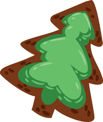 Stylized Christmas Tree with Green Leaves and Brown Cookie Base