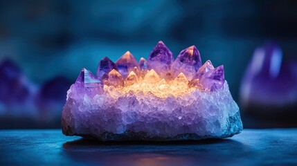 Illuminated Amethyst Geode on Dark Background