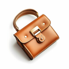 Tan leather handbag, studio shot, white background, fashion accessory