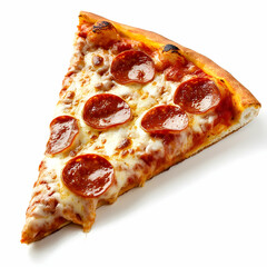 Delicious pepperoni pizza slice on white. Food photography for menus