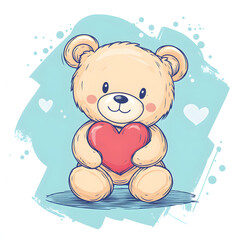 Fototapeta premium Cute Teddy Bear Holding a Heart for Kids' Coloring Fun