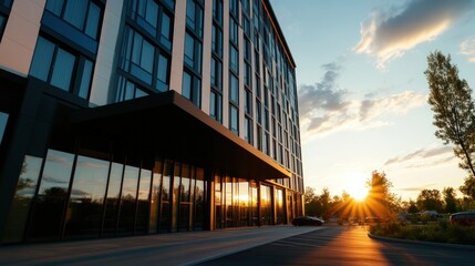 Obraz premium Sunset Modern Office Building Entrance