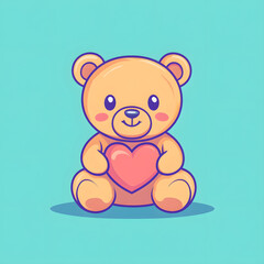 Obraz premium Adorable Teddy Bear with Heart Illustration for Children