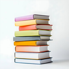 Colorful book stack, study, knowledge, white background, education