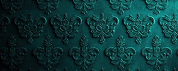 Teal embossed damask wall texture background