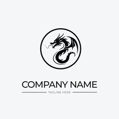 dragon logo with circle in retro style, dragon tattoo and dragon vector