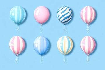 Obraz premium Eight festive colorful balloons floating on a sky blue background