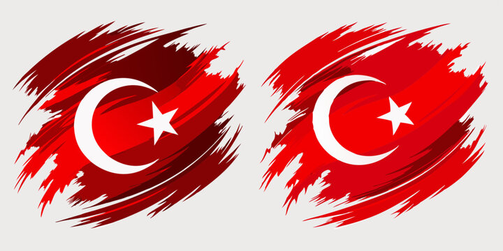 two Turkey flag in abstract brush stroke style as vector graphic