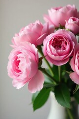 Obraz premium Luscious pink peonies & roses bouquet Ample copy space , roses, spring, shadow