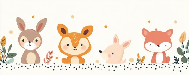 Fototapeta premium Cute animals surrounded by small dots flat design side view adorable theme cartoon drawing complementary color scheme