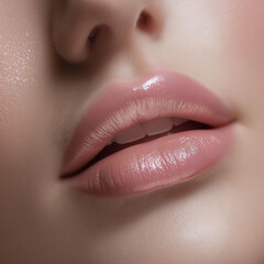 Obraz premium close up lips light pink lipgloss