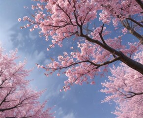 Fototapeta premium sakura blossoms fall from the sky like pink snowflakes, sakura, nature