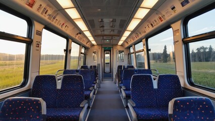 Fototapeta premium Empty Train Car Interior During Golden Hour