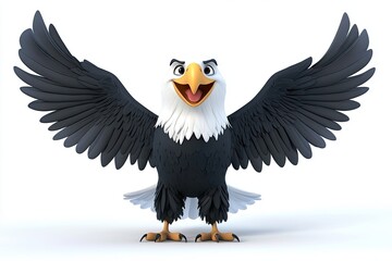 A cheerful cartoon eagle character with outstretched wings, designed in a playful and vibrant style, expressing a sense of joy and freedom