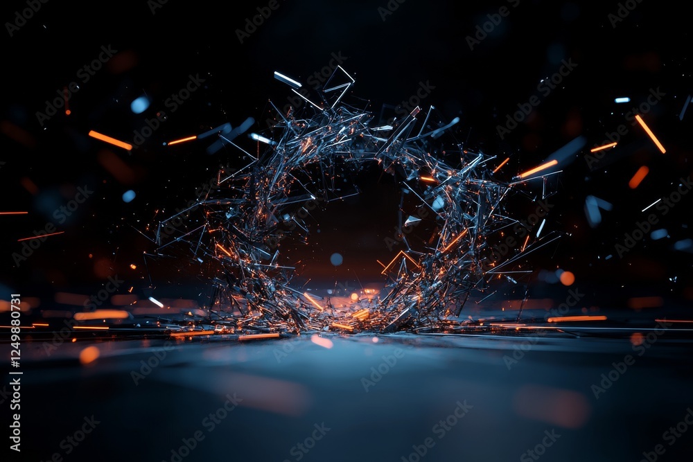Poster dynamic abstract representation of energy and motion with glowing particles in a dark environment
