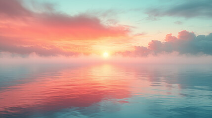 Fototapeta premium Pastel Sunrise Reflected in Misty Water