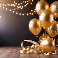 Obraz premium golden christmas baubles on black background