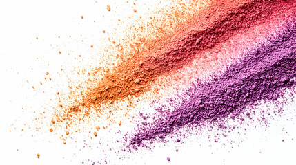 Fototapeta premium Colorful powder swirls on white background, beauty product texture, cosmetic advertising