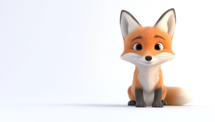 Obraz premium Adorable cartoon fox sitting against a white background.