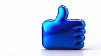 Shiny Blue 3D Thumbs Up Symbol On White Background