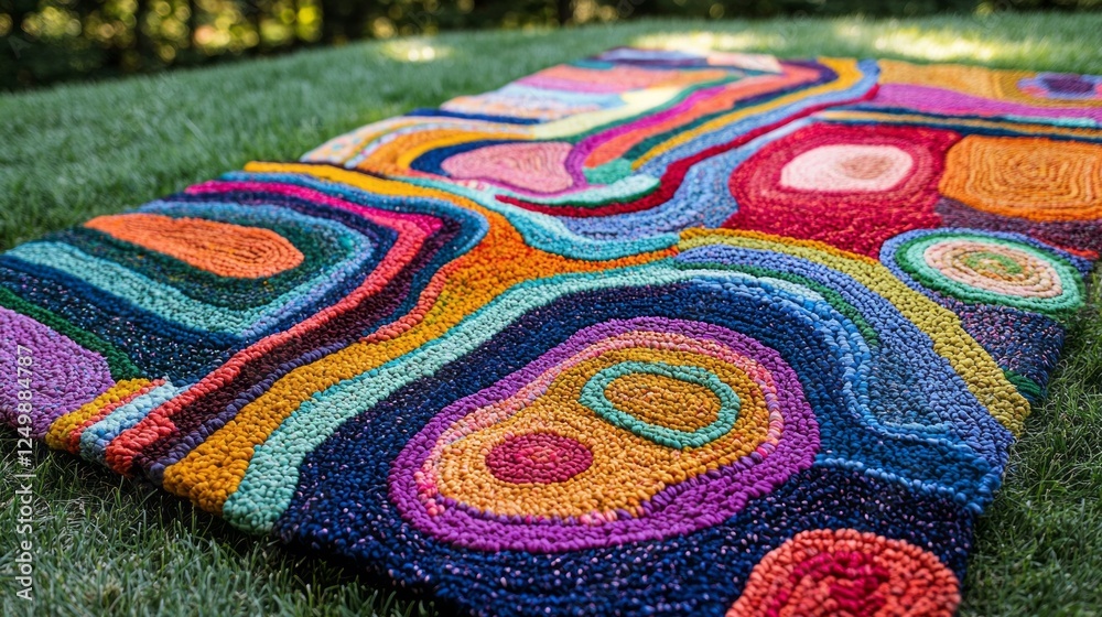 Poster This stunning handmade wool rug showcases an array of bold colors and intricate patterns, adding a lively touch to any space. Ideal for brightening up living areas or special events