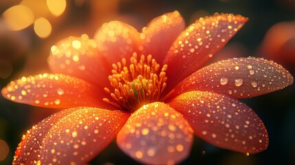 Fototapeta premium Enchanting Close-up of Raindrop-Covered Flower in Full Bloom Captures Nature's Serenity and Beauty after Rainfall