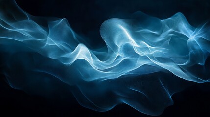 Abstract blue wave flowing on dark background.