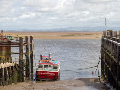Fleetwood, Lancashire, United Kingdom - 27 July 2024: slipway of the fleetwood terminal for the ferry service crossing the wyre estuary to knott end