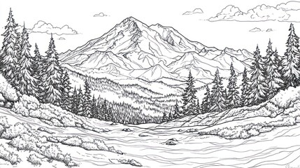 Majestic mountain, river valley, evergreen forest, scenic view, nature postcard