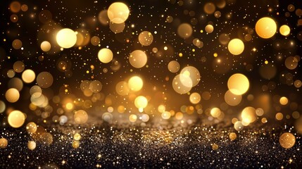 Golden Glitter and Bokeh Lights Festive Background